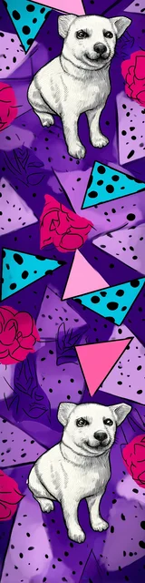 Free purple bookmark featuring two dogs with purple triangles